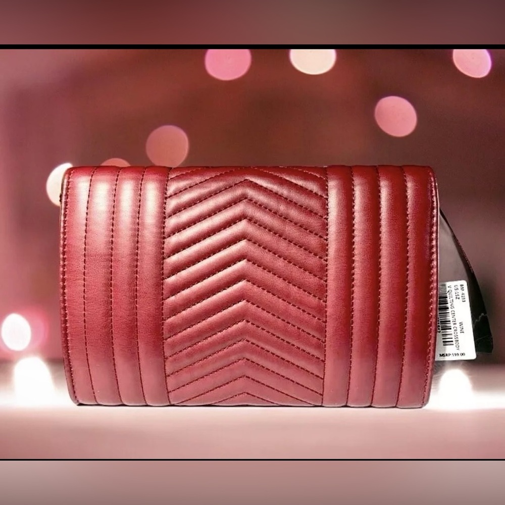NWT- Badgley Mischka V quilting center crossbody in wine - style 4183 - Picture 2 of 8